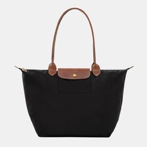 Longchamp Le Pliage Large Black Canvas and Leather Tote